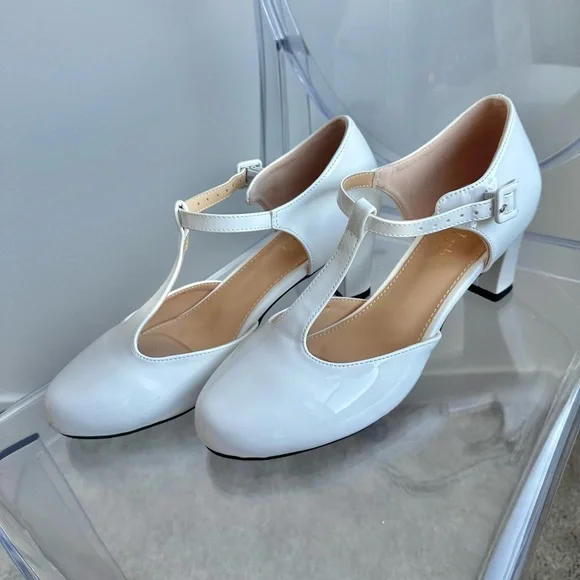 White Patent Leather T-Strap Mary Jane’s - Picture 4 of 8